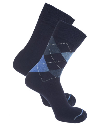 2pk men's cotton sock, Argyle design and solid navy by  Vedoneire of Ireland