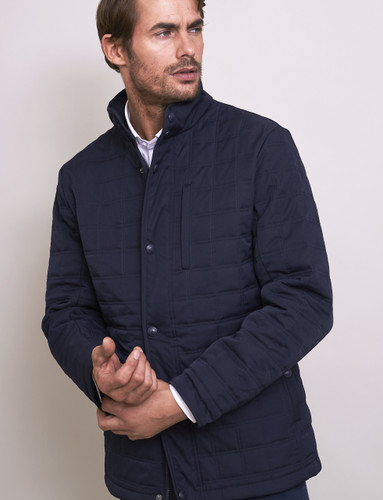 Men's square quilted coat, navy, by Vedoneire of Ireland