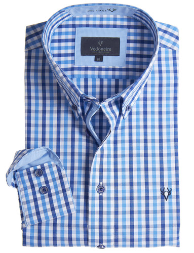 Men 's classic  button down blue check shirt by Vedoneire of Ireland