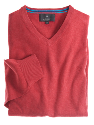 V neck cotton cashmere red knit by Vedoneire of Ireland