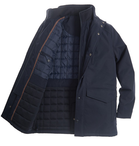 Fully padded men's coat with double front opening by Vedoneire of Ireland Fully padded men's coat with double front opening by Vedoneire of Ireland