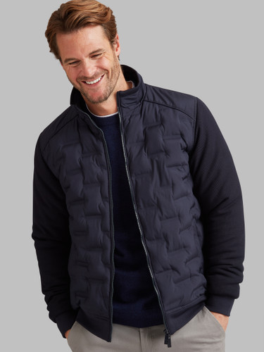 contemporary style no stitch quilted hybrid jacket, navy