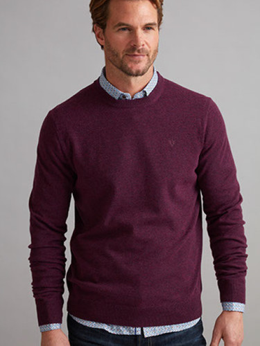 Men's luxury lambswool round neck knit in seasons top selling colour, acai