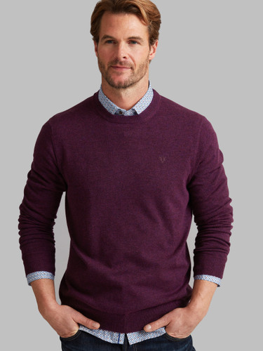 Men's luxury lambswool round neck knit in seasons top selling colour, acai