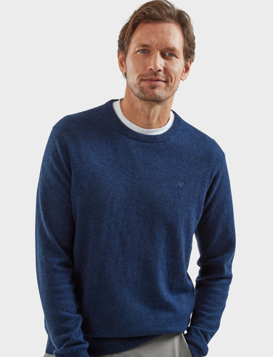 Luxury Lambswool navy melange crew neck knit by Vedoneire of Irleand