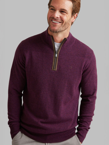 Men's Luxury lambswool half zip knit with suede trim