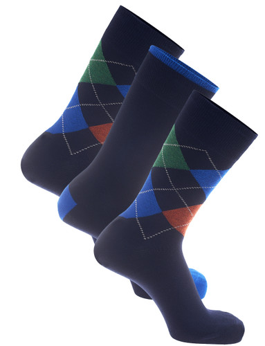 men's three pack cotton socks navy argyle navy, by Vedoneire of Ireland
