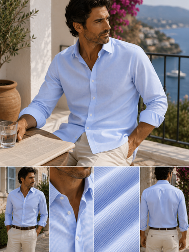 Men's Cotton Long Sleeve Shirt with LA Finish (2286) Blue