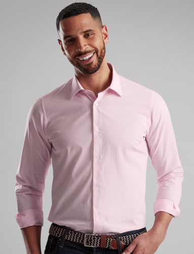 Men's fine cotton shirt with LA finish in subtle pink micro check by Vedoneire of Ireland