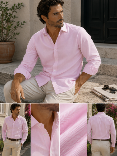 Men's Cotton Long Sleeve Shirt with LA Finish (2286) Pink