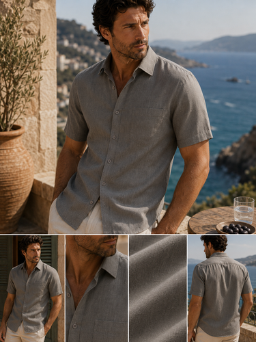 Men's Linen Mix Short Sleeve Shirt (2105) Olive