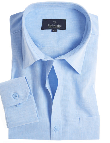 Men's Linen Mix, Sky, Long Sleeve Shirt with Chest Pocket, by Vedoneire of Ireland
