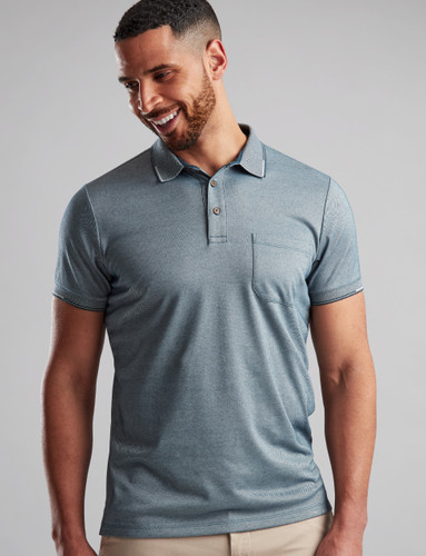Men's two tone polo, teal, with chest pocket by vedoneire of Ireland