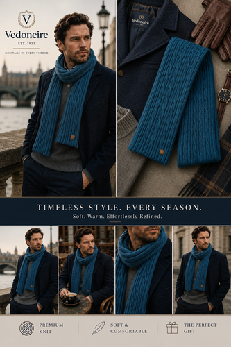 Men's Cable Knit Scarf (3104) Lapis