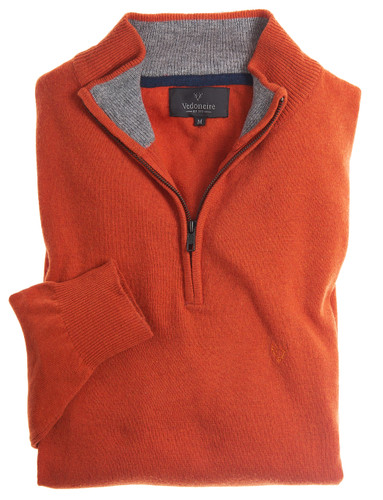 Cashmere wool mix half zip, Men's, Autumn Blaze