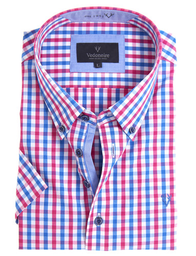 Mens Short Sleeve Cotton Shirt (2296 Valprisso) check plaid