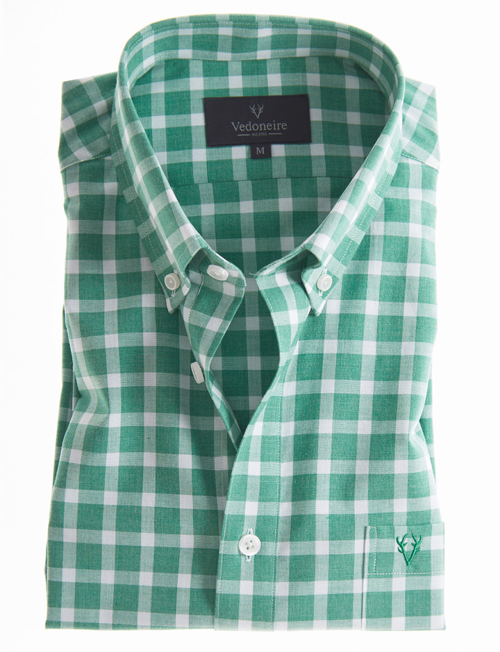 Men's Long sleeve green melange check shirt by Vedoneire of Ireland