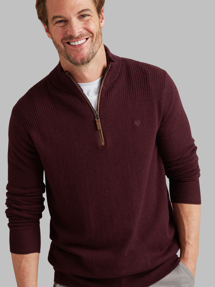 Men's Luxury Lambswool HALF ZIP, fig, by Vedoneire of Ireland