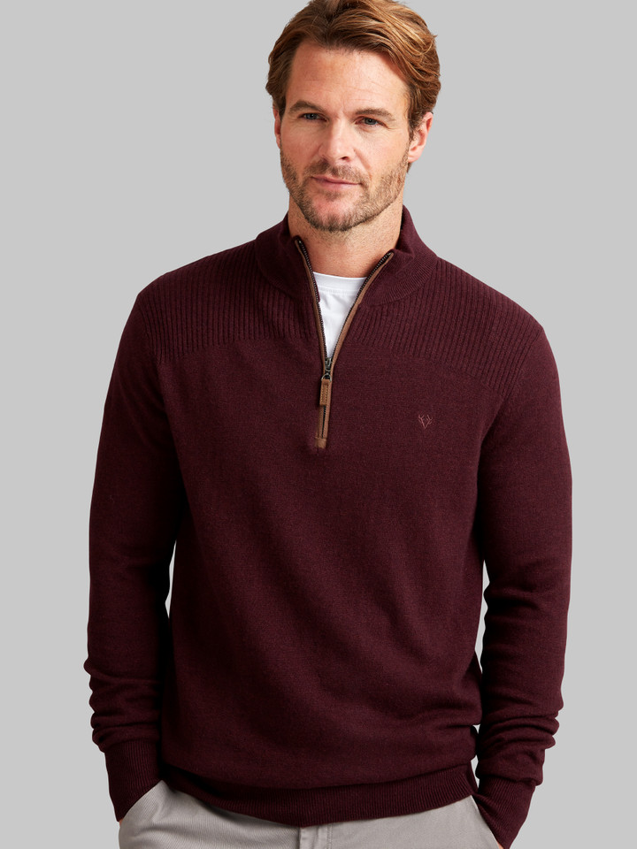 Men's Luxury Lambswool HALF ZIP, fig, by Vedoneire of Ireland
