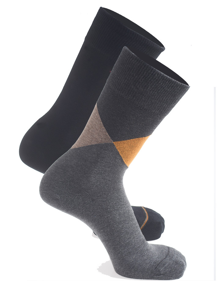Men's Luxury 2pk Pack Grey Diamond Cotton Socks