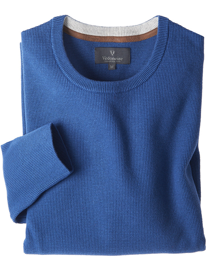 Texture crew neck knit, blue, by Vedoneire of Ireland