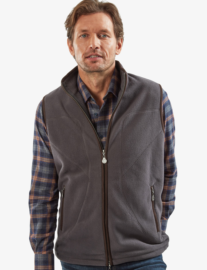 Gentleman's grey fleece gilet with suede trim by Vedoneire of Ireland