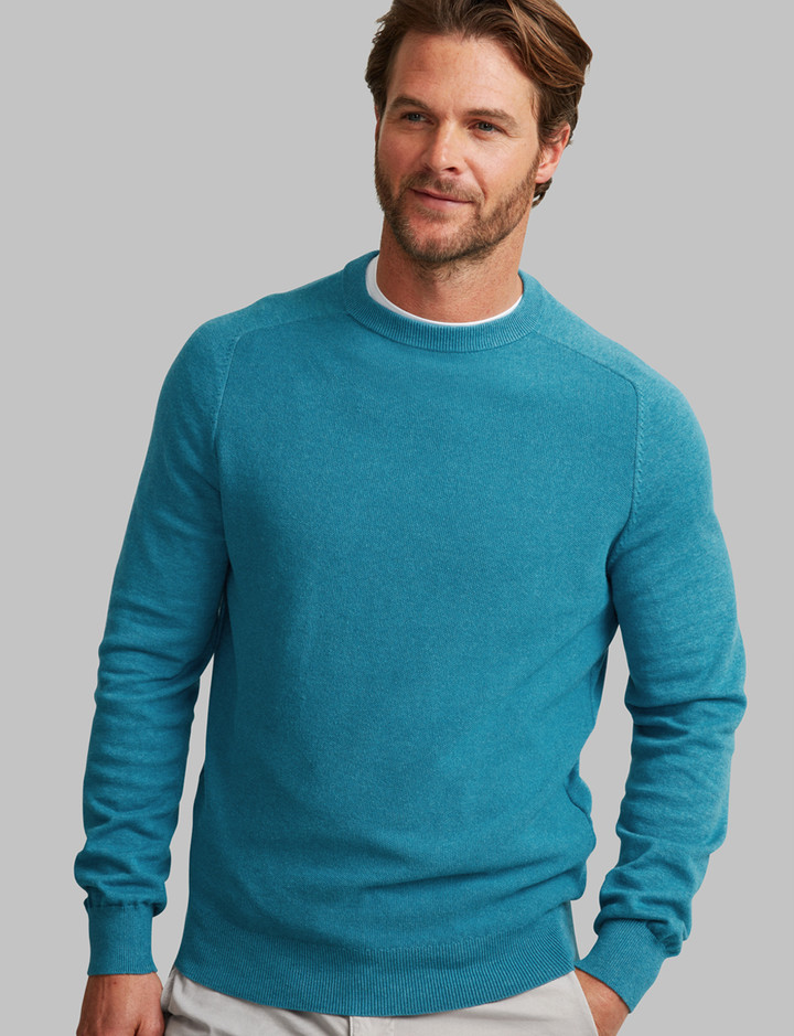 Men's texture cotton crew in teal colour by Vedoneire of Ireland