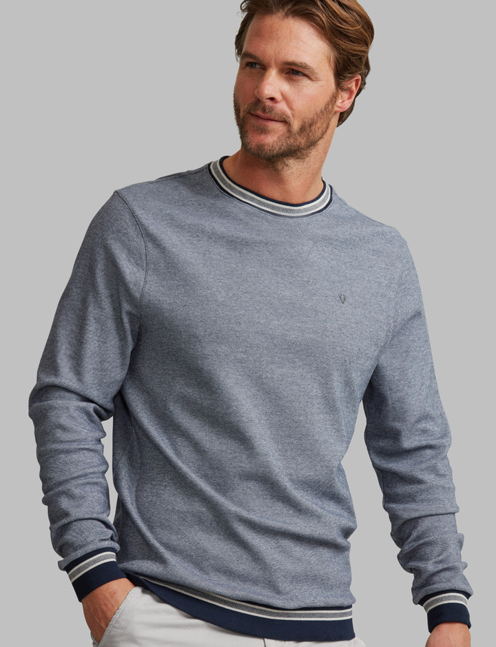 soft two tone casual crew neck, navy white, by Vedoneire of Ireland