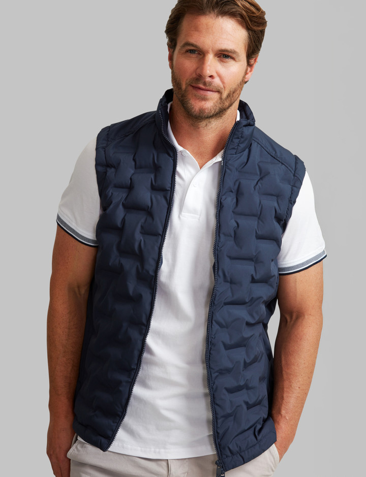 men's modern look no-stitch quilted gilet, navy,  by Vedoneire of Ireland
