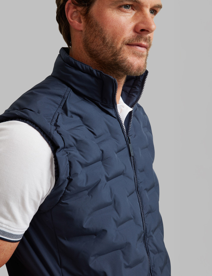 men's no-stitch quilted gilet, navy,  by Vedoneire of Ireland