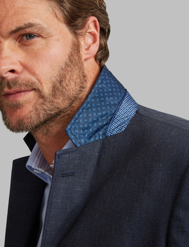 Classic fit Linen mix jacket with print lining and undercollar detail