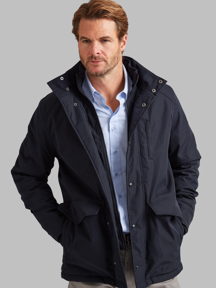Fully padded men's coat with double front opening by Vedoneire of Ireland