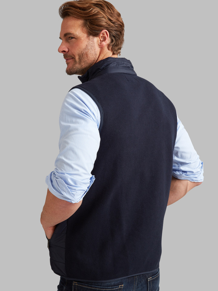 Navy padded hybrid gilet with knitted back by Vedoneire or Ireland