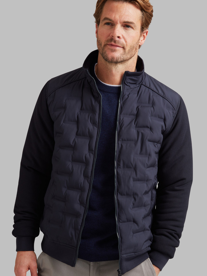 Modern no stitch quilted hybrid jacket, navy
