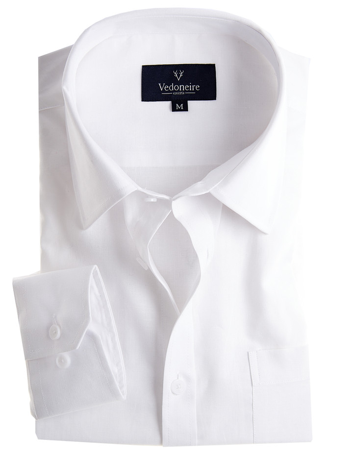 Men's breathable white linen mix long sleeve shirt with pocket