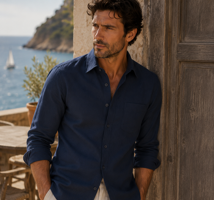 Men's Long Sleeve Linen Shirt (2104) Navy