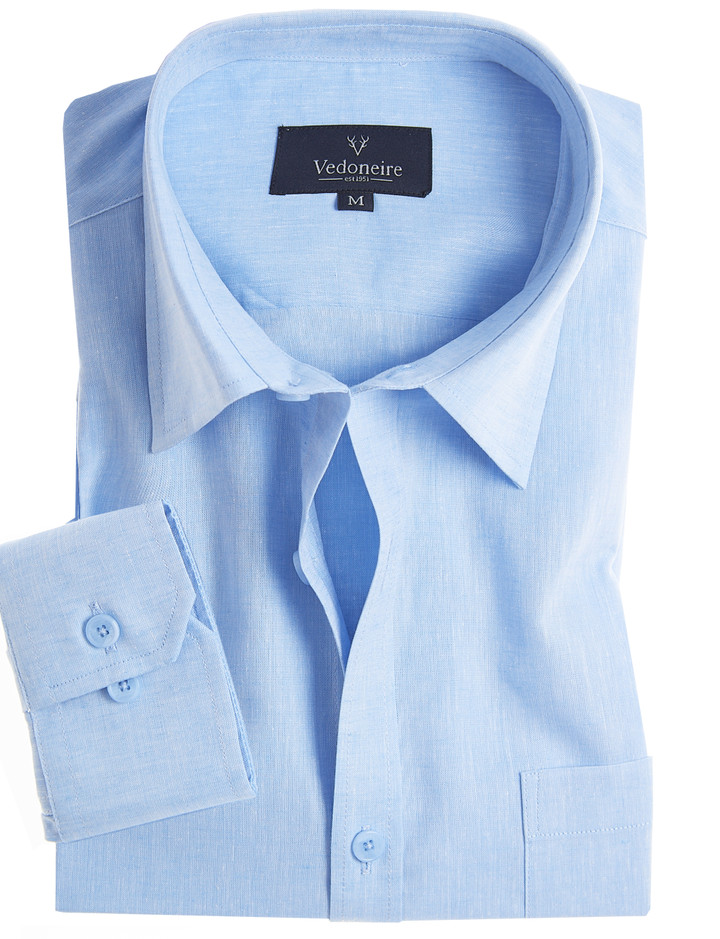 Men's Linen Mix, Sky, Long Sleeve Shirt with Chest Pocket, by Vedoneire of Ireland