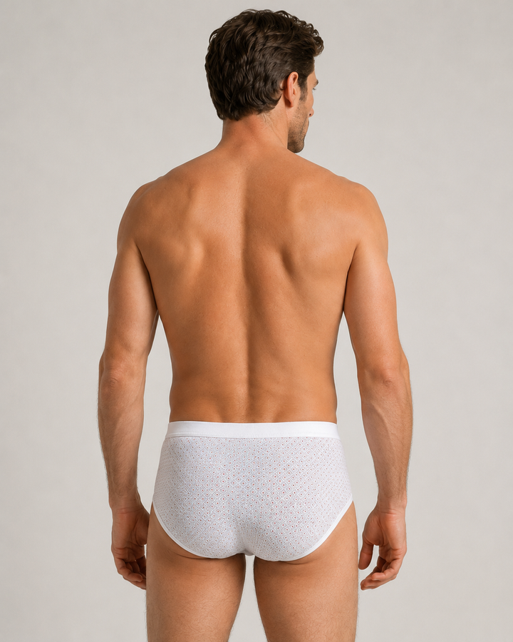 Men's 2 Pack Y Front Printed Briefs (2262) Whiteprint