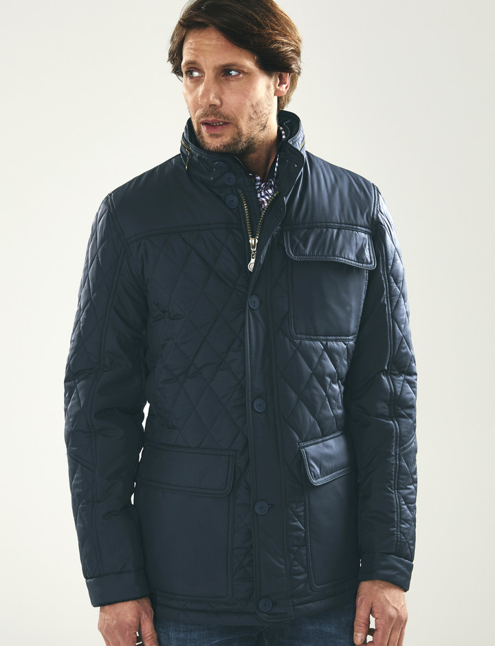 Men's Quilted Jacket (3081 Navy) dark blue diamond quilt coat