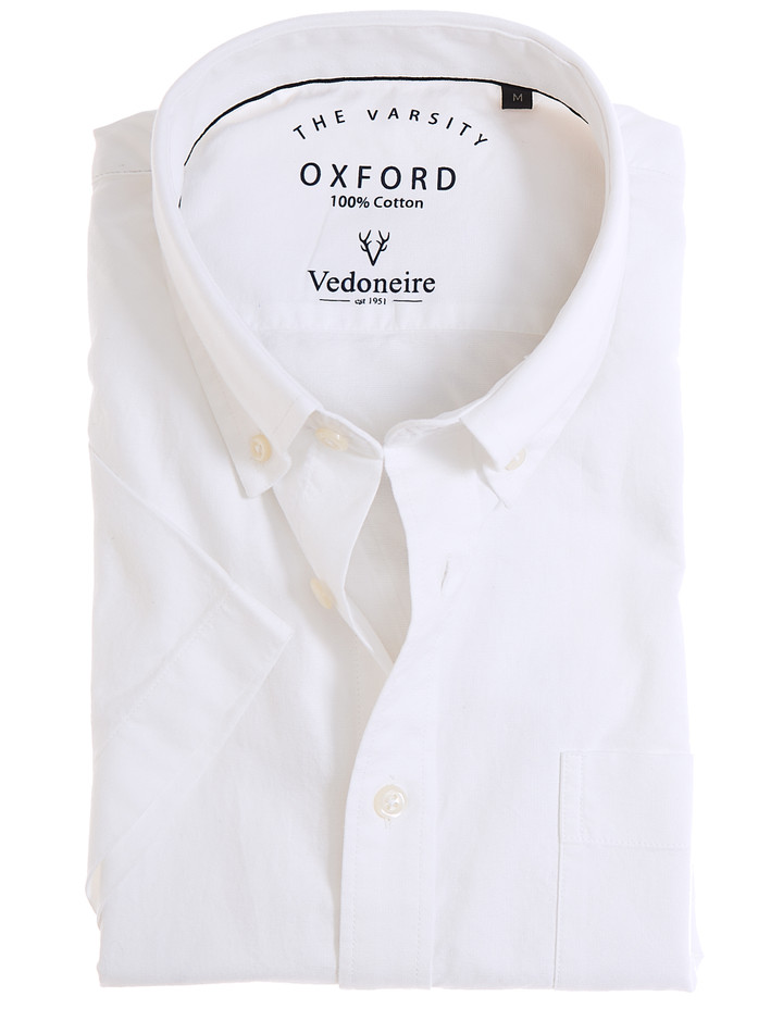 Men's short sleeve white oxford shirt by Vedoneire of Ireland