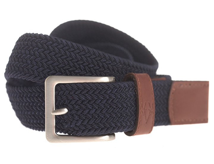 Mens Plain Navy Stretch Braided Belt by Vedoneire of Ireland