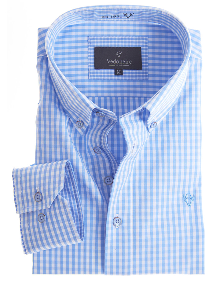Men's blue check shirt by Vedoneire of Ireland