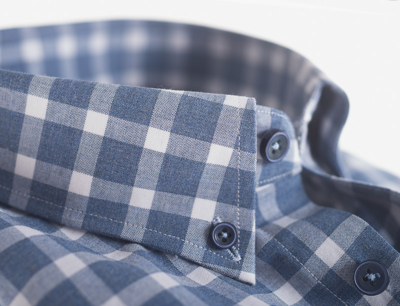 Men's Short Sleeve denim melange check shirt by Vedoneire of Ireland