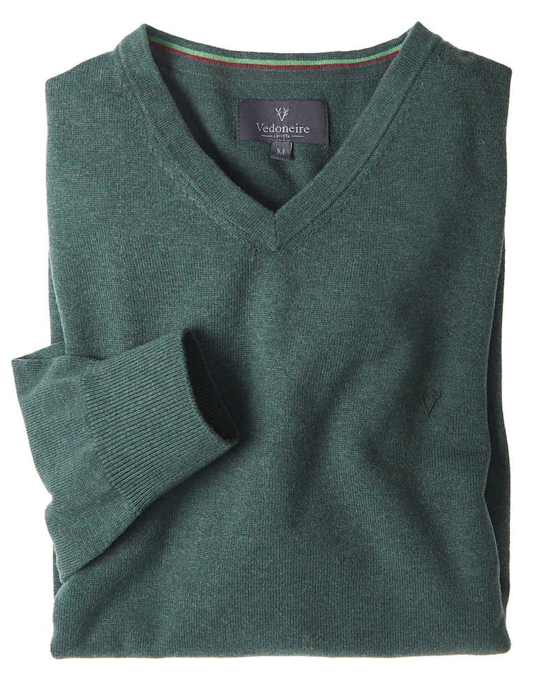 men's cotton dark green V neck jumper