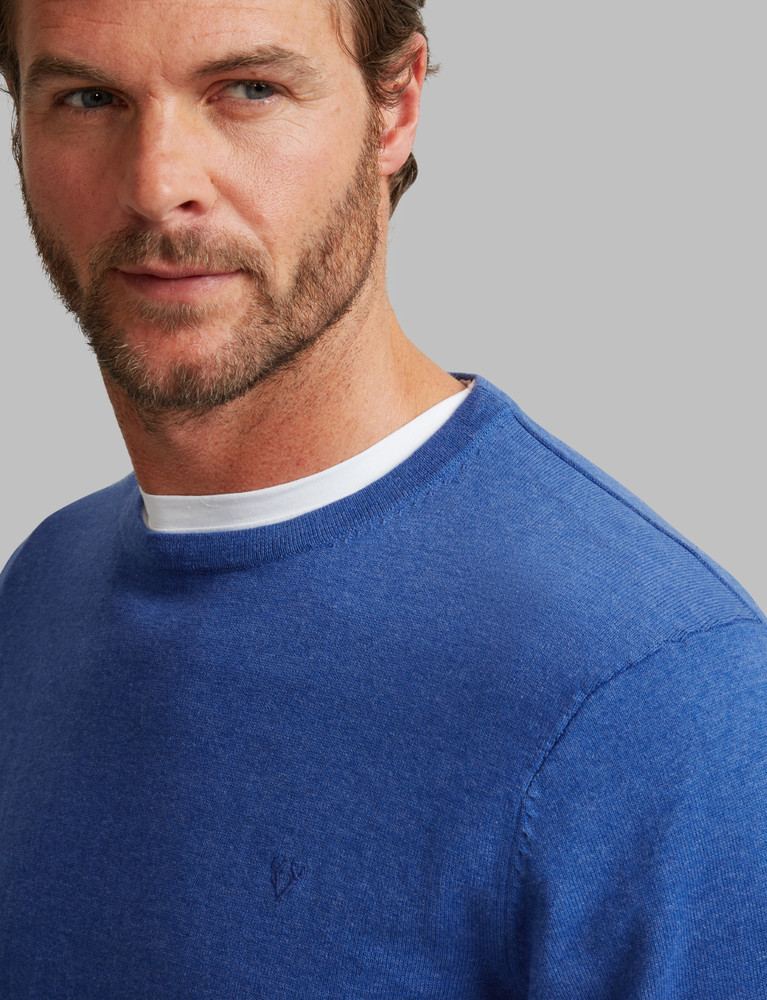 soft cotton Men's Round Neck jumper in summer blue by Vedoneire of Ireland