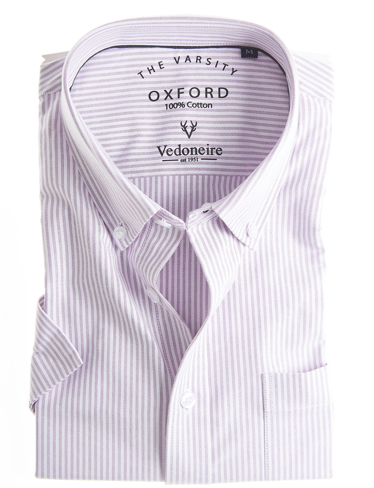 Men's Classic short Sleeve Oxford, purple stripe, with chest pocket