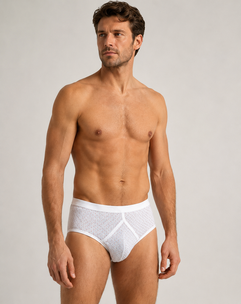 Men's 2 Pack Y Front Printed Briefs (2262) Whiteprint