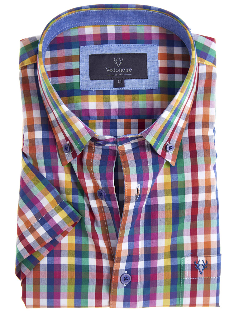 Men's Soft Wash Cotton Short Sleeve Check Shirt (2279  Galuppi) multicolour gingham