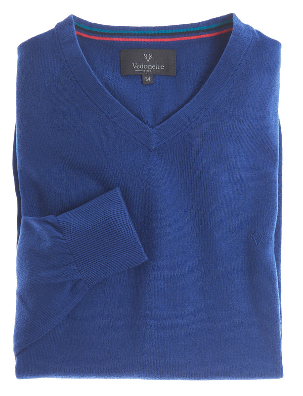 Men's V neck  cotton cashmere Jumper in classic blue by Vedoneire or Ireland