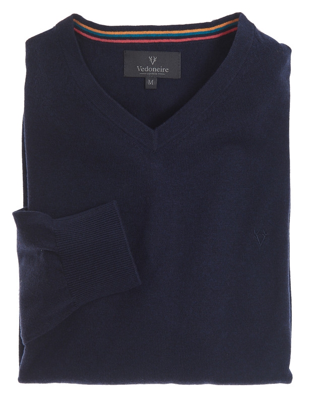 Men's V neck  cotton cashmere Jumper in eclipse navy by Vedoneire or Ireland